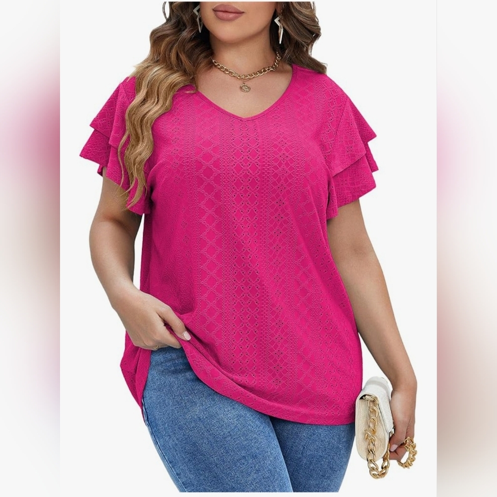 💗NWOT Women's Pink Ruffle Sleeve Top
